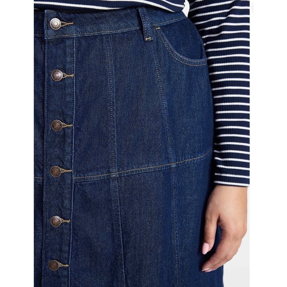 Terra & Sky Womens Plus Drapey Button Front Denim Skirt Indigo Blue Size 18W NWT - Picture 4 of 5